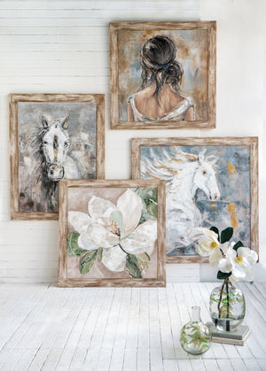 English Elm 35.4x47.2x1.2" Hand-painted Floral Canvas with Rustic Fir Frame for Farmhouse Walls W2078P481784