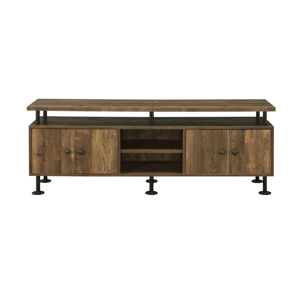 English Elm Ensata Rustic Oak TV Stand with Black Metal Frame, Water Pipe Style, 4 Open + 4 Door Storage, 60" B2726P278165