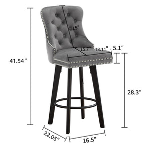 English Elm Modern Velvet Swivel Barstools Tufted Upholstery Rivet Trim for Kitchen Island or Home Bar W2311P227655