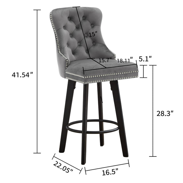 English Elm Modern Velvet Swivel Barstools Tufted Upholstery Rivet Trim for Kitchen Island or Home Bar W2311P227655