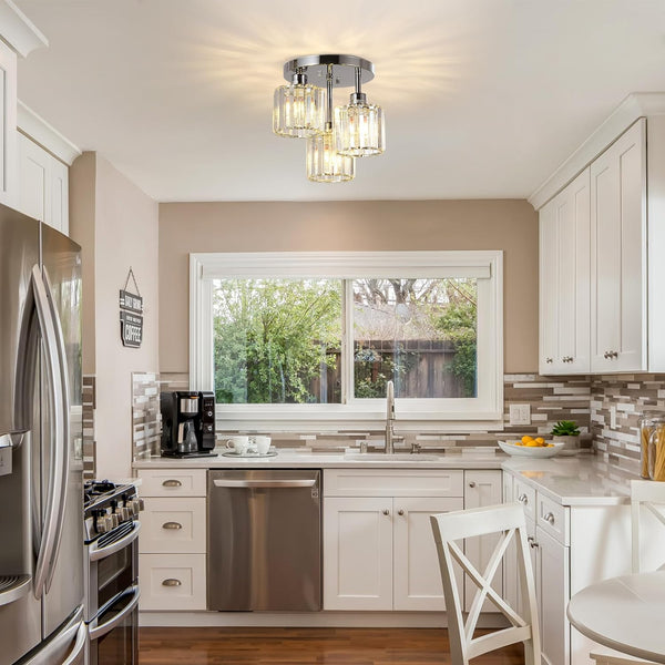 English Elm Semi Flush Rattan Ceiling Light 3-Light Boho Wicker Fixture Handwoven Lampshade Dimmable Cozy Ambience Silver W2738P185419