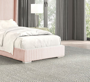 English Elm Pink Full Size Contemporary Bed with Fur Chenille Upholstery, Mattress-Ready, Wood Frame 59x84x68 Pink 65 L x 73.5 W x 6.5 H B2741P320870