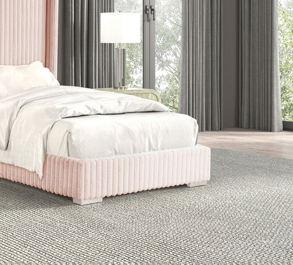 English Elm Pink Full Size Contemporary Bed with Fur Chenille Upholstery, Mattress-Ready, Wood Frame 59x84x68 Pink 65 L x 73.5 W x 6.5 H B2741P320870