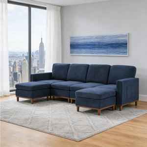 English Elm Modern Modular Sectional Sofa with Plush Cushions and Tapered Legs for Living Rooms Blue W2085S00101