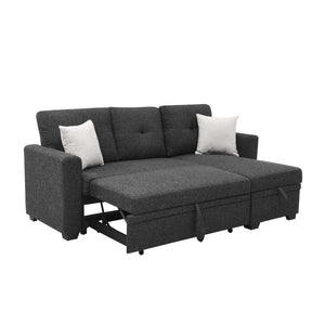 English Elm 76.5" Convertible Sectional Sleeper Sofa with Chaise and Hidden Storage Compartment Dark Gray B355S00013