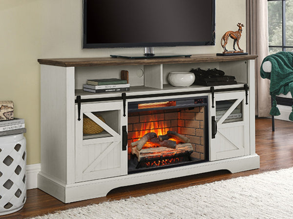 English Elm 60 Inch Farmhouse Electric Fireplace Tv Stand with Led Flame and Cabinet Storage W1769S00004