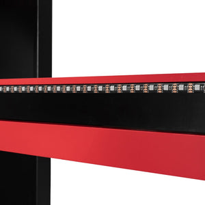 English Elm Full Size Loft Bed with Desk Blackout Curtains Rgb Lighting and Integrated Storage Black+Red LT000377AAJ