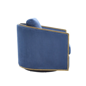 English Elm Corduroy Swivel Barrel Chair with Sturdy Wood Frame & Metal 360° Base, Plush Corduroy Comfort Pop Navy W395P220273