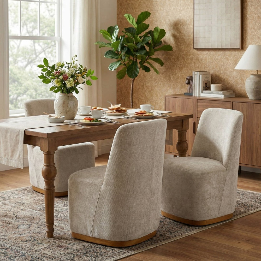 English Elm Indoor Upholstered Chenille Dining Chairs Set of 2 with High Back Rubberwood Base N779P370771O