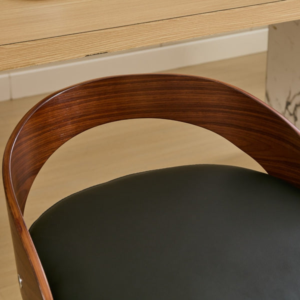 English Elm Bar Stools Set of 2 Mid-century Swivel Walnut Wood Frame with Cushioned Seat Black Pu W1143P173431