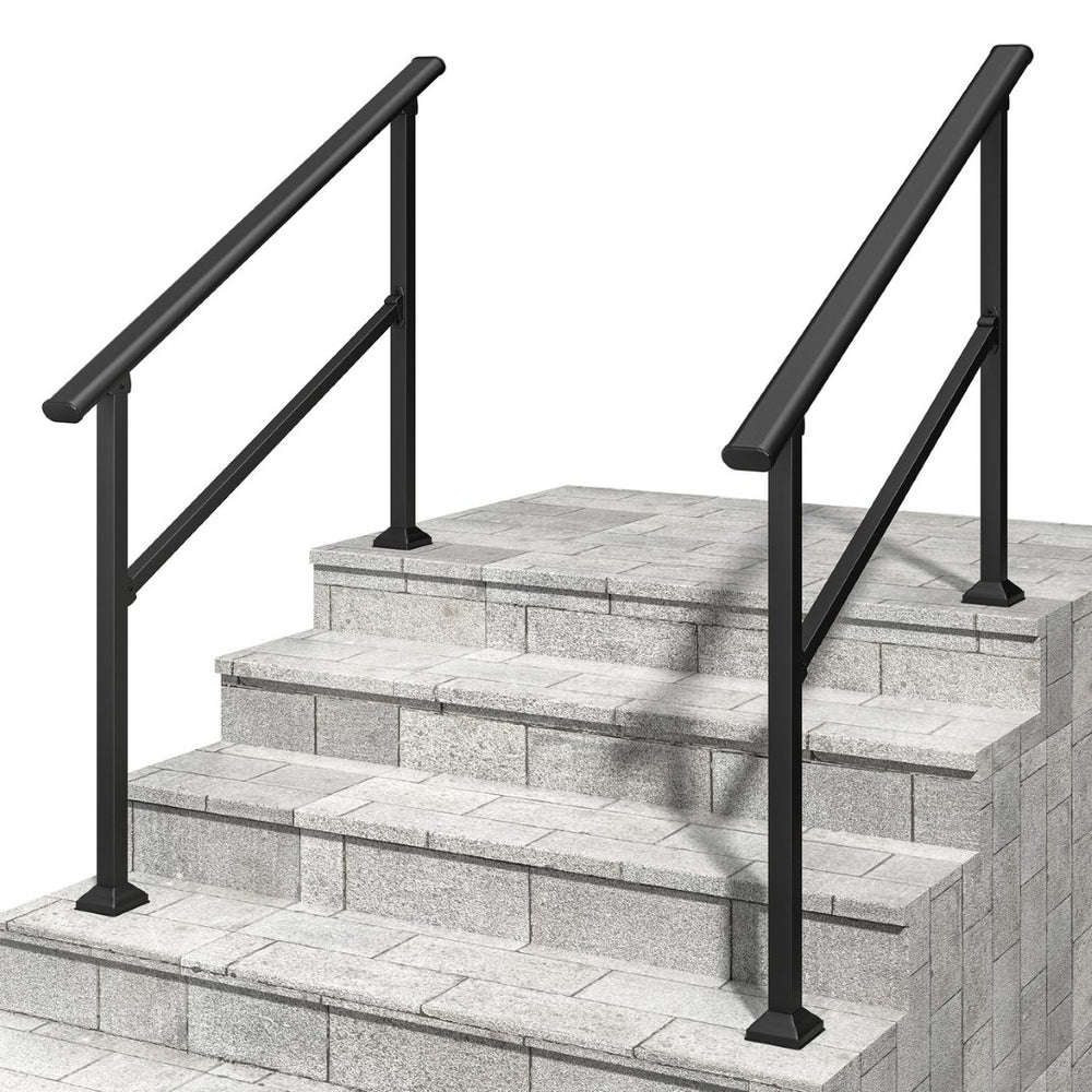 English Elm Hand Rails Wrought Iron Outdoor Stair Set Powder Coated Safety Grip for Porch Steps T3210P298173