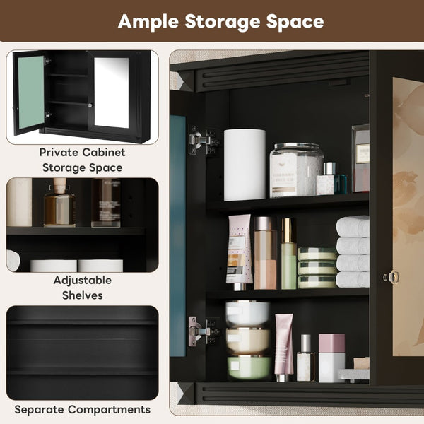 English Elm 36'' Wall Mounted Medicine Cabinet with Dual Mirrors Soft Close Doors Bathroom Storage Black N710P371186B