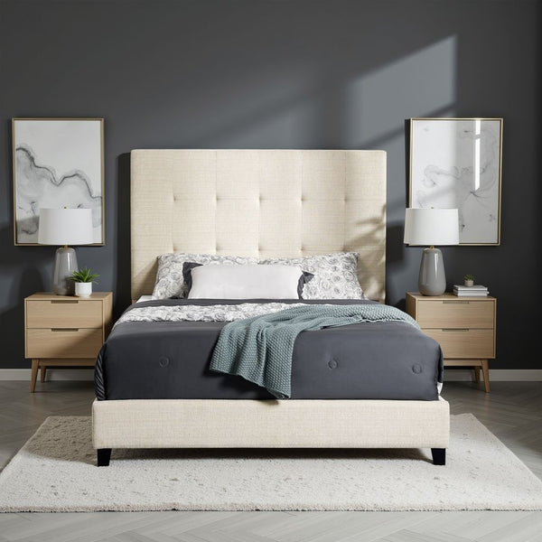 English Elm Queen Upholstered Panel Bed with Tufted Headboard, Modern Luxury Platform Frame, Easy Assembly Beige B108P160252