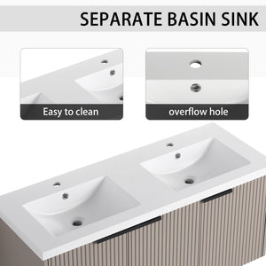 English Elm 48" Modern Wall-Mounted Bathroom Vanity With Double Sink, Soft-Close Doors & Stylish Wavy Panels W999S00353