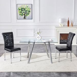English Elm 51-inch Tempered Glass Rectangular Dining Table Electroplated Metal Base Open Plan White W3875S00004