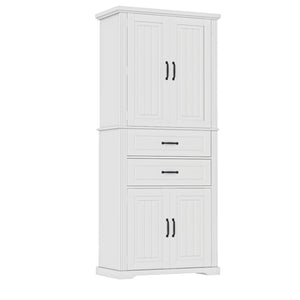 English Elm [video] Floor to Ceiling Matte Storage Cabinet with Drawers Shelves and Adjustable Interior White N759P407762K