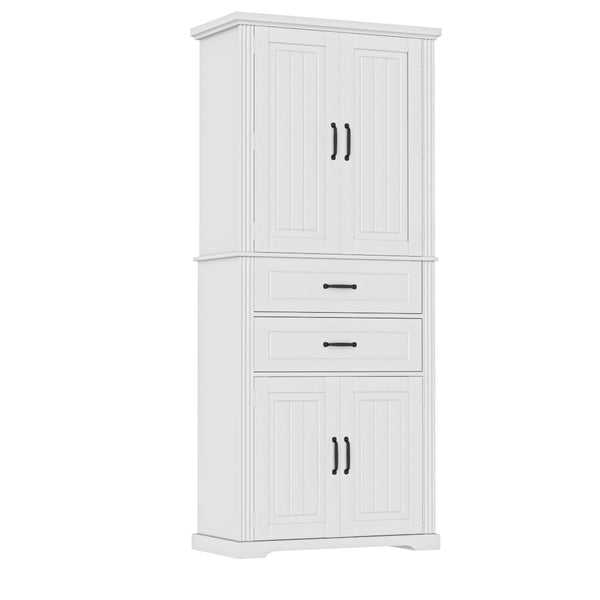 English Elm [video] Floor to Ceiling Matte Storage Cabinet with Drawers Shelves and Adjustable Interior White N759P407762K