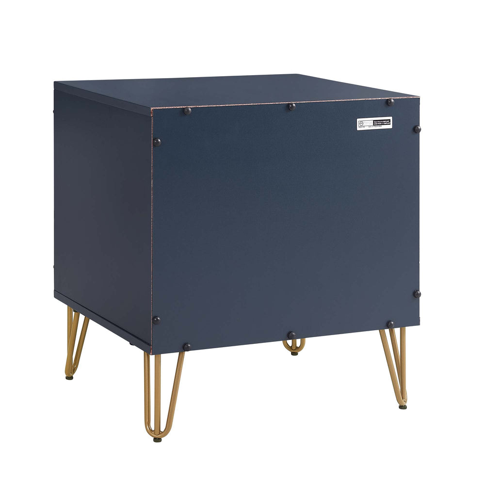 English Elm Dumbo 20" Fluted Nightstand In Midnight Blue - Modern Glamour With Gold Accents & Easy Assembly! B365P398149