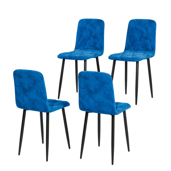 English Elm Square MDF Dining Set for 4 with Faux Marble Top, Mid-Century Modern Iron Legs, Easy-Clean Surface Black+Blue W578S00025