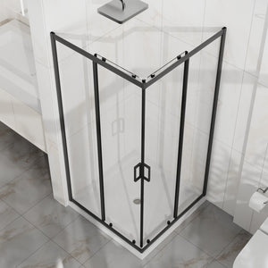 English Elm Goodyo Corner Sliding Shower Enclosure Matte Black Aluminum Clear Tempered Glass D163121902