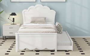 English Elm Twin Solid Wood Platform Bed with Headboard & Pull-Out Trundle, White Finish, Sturdy Pine/MDF Design GX000389AAK