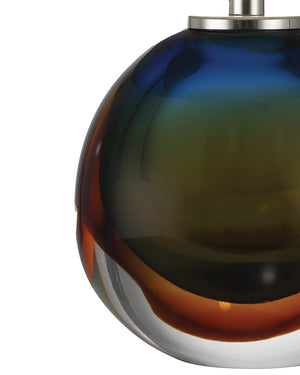 Currey & Company Voyage Rechargeable Cordless Table Lamp – Art-glass Design With Polished Nickel Finish & Fabric Shade Multi,Color Art Glass 6700-0015-currey-company