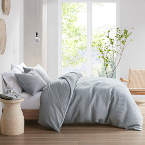 JLA Home Croscill Casual - 3 Heathered Cotton-Lyocell Duvet Set with Matelassé Stripes — Breathable, Textured, Machine-Washable CCA12-0003