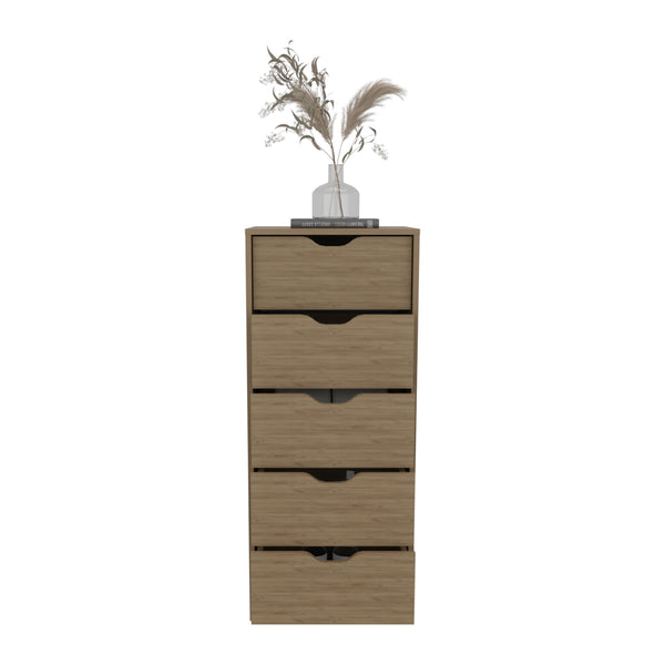 English Elm Basilea Slim Tall Dresser with Smooth Pull-Out System, 5 Spacious Drawers in Natural Oak Finish B200P335295
