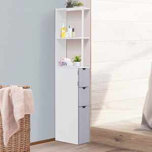 English Elm HOMCOM 54" Tall Linen Tower Cabinet with Shelves & Drawers — Narrow Freestanding Bathroom Organizer W2225P229147