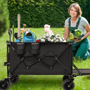 English Elm Foldable Heavy Duty Wagon Cart 480lb Capacity All-terrain Wheels Extendable Cargo Bed W2932P289382