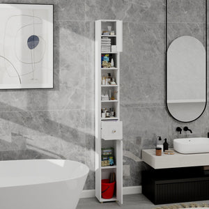 English Elm Tall Slim Bathroom Storage Cabinet 71" Freestanding White Organizer with Drawer, Doors & 4 Adjustable Shelves, UV Finish, Sturdy 50lb Load-Bearing (Assemble Required) W282P154459