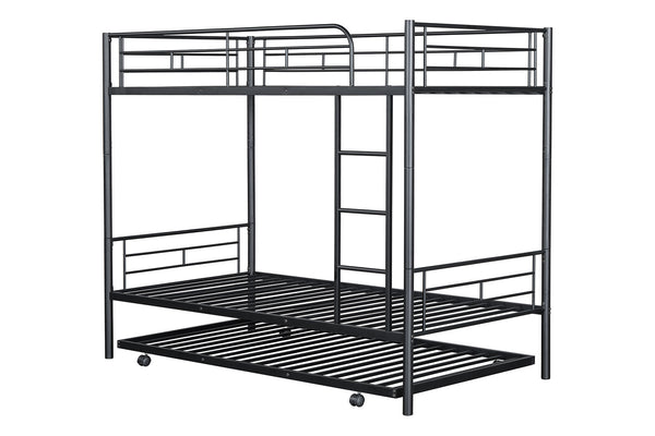 English Elm Contemporary Twin-Over-Twin Bunk Bed with Pull-Out Trundle and Built-In Ladder for Space-Saving Rooms Black 80 L x 15 W x 7 H B2741P350233