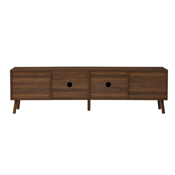 English Elm 70 Inch Fluted Entertainment Center Walnut Finish Solid Wood Legs Soft Close Storage N710P372582P