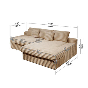 English Elm 118.1*66.9"Modular Sectional Sofa - Plush Corduroy Couch, Fully Assembled, Reversible Chaise, Beige W3819S00066