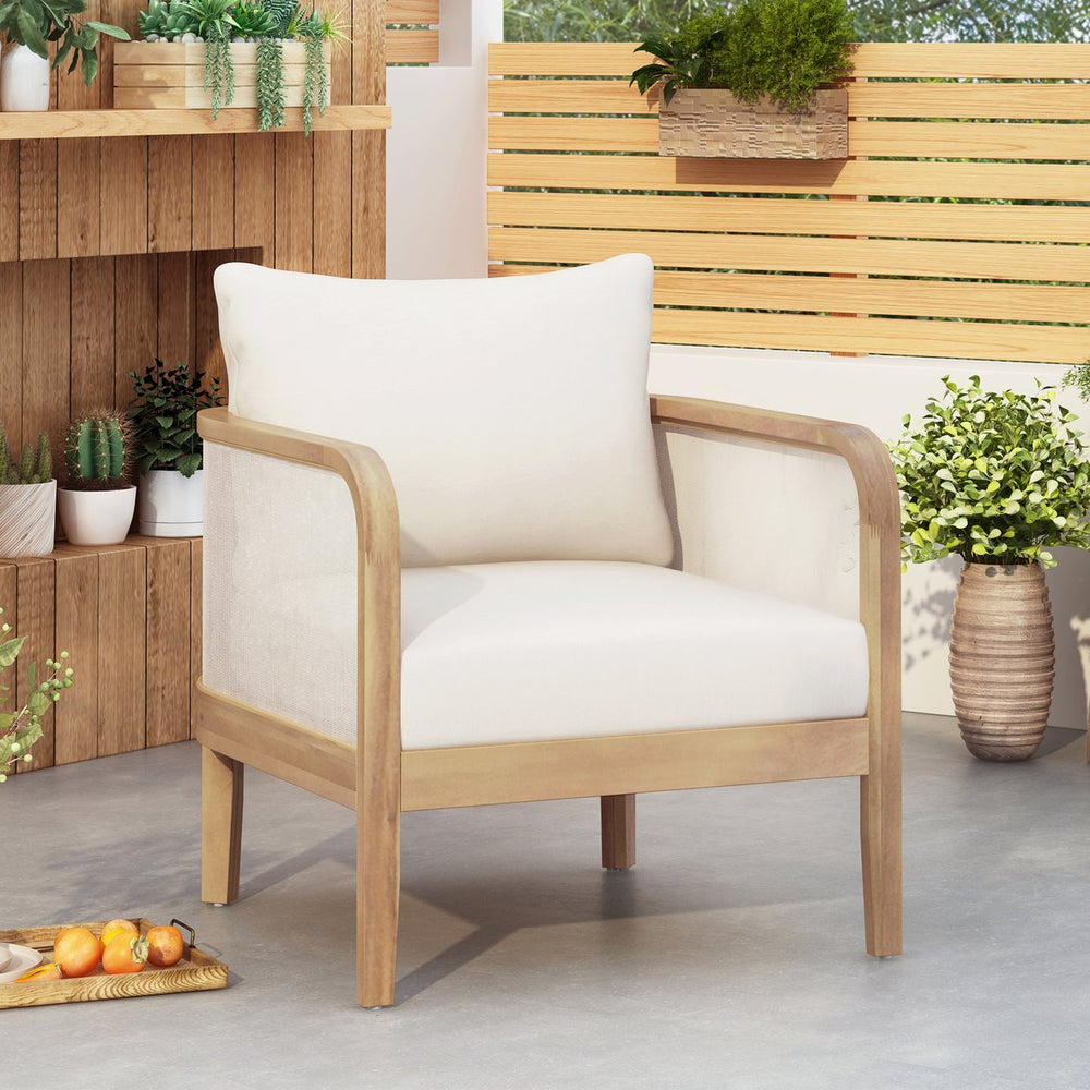 English Elm Christopher Knight Home® - Outdoor Acacia Wood Club Chair with Weatherproof Textilene, Plush Removable Cushion, 400lb Capacity, Light Teak Beige Finish WF532233BGE