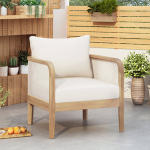 English Elm Christopher Knight Home® - Outdoor Acacia Wood Club Chair with Weatherproof Textilene, Plush Removable Cushion, 400lb Capacity, Light Teak Beige Finish WF532233BGE