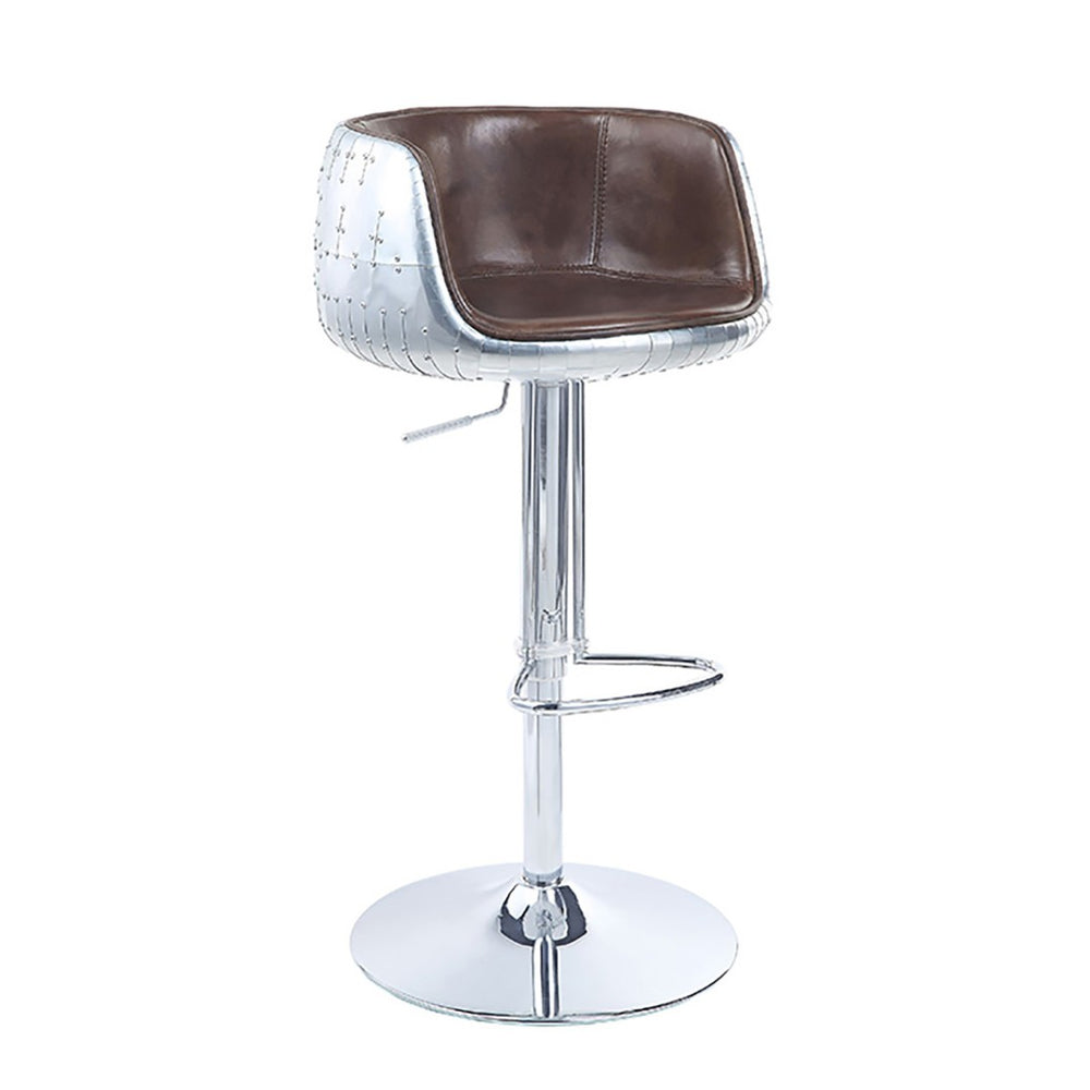 English Elm Vintage Adjustable Swivel Stool In Brown Leather & Aluminum - Stylish Comfort For Home & Bar B062P189159-GIGA