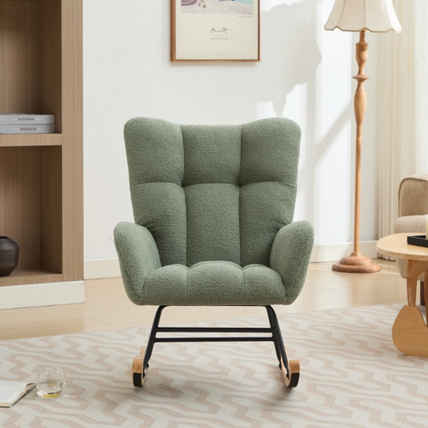 English Elm Modern Teddy Upholstered Rocking Glider Chair with High Backrest and Solid Wood Legs for Nursery Comfort Green W2725P213527