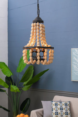 English Elm D18.9x33.1" Beaded Wood Iron 4-light Chandelier Bohemian Foyer Dining Statement Fixture W2078P411232