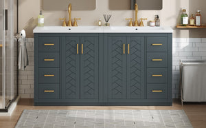 English Elm 60'' Bathroom Vanity Set With Ceramic Sink - Stylish Solid Wood Frame, Soft-Closing Drawers & Doors N710SS00001C