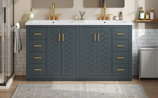 English Elm 60'' Bathroom Vanity Set With Ceramic Sink - Stylish Solid Wood Frame, Soft-Closing Drawers & Doors N710SS00001C