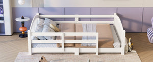 English Elm Full Montessori Pine Wood Floor Bed with Safety Rails Low Profile Kids Room Frame White N733P400299K