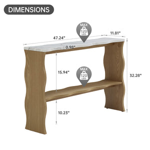 English Elm 47.24" Elegant Marble-Pattern Console Table - Modern Design With Open Storage For Living Spaces W2664P346440