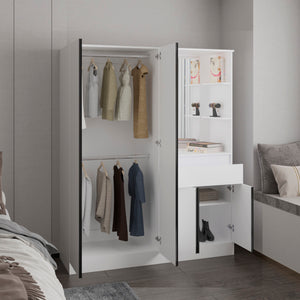 English Elm Armoire with Built-In Mirror and Ample Storage — 4 Doors, 2 Drawers, 4 Shelves, Eco-Friendly Finish White 64.57 L x 23.23 W x 5.12 H B097S00223