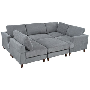 English Elm U_Style Modular Sectional Sofa with Ottoman — Spacious 5-6 Seater L-Shaped Corner Sofa, Plywood Frame, Durable Polyester Upholstery Gray WY000421AAE