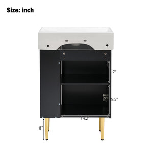English Elm 21.6" Black Modern Bathroom Vanity with Ceramic Sink, Right Side Storage, Gold Legs & Soft-Close Doors SV000006AAB