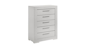 English Elm Blanca King 5-Piece Bedroom Set with LED Headboard, White Lacquer Finish, Quilted Accents & Storage B009S01392