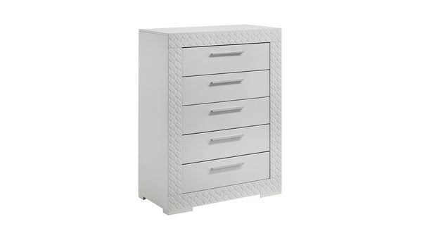 English Elm Blanca King 5-Piece Bedroom Set with LED Headboard, White Lacquer Finish, Quilted Accents & Storage B009S01392
