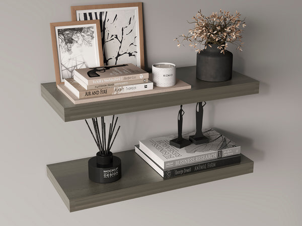 English Elm Ecco Floating Shelves Set of 2 31.5" — Sleek Matte Finish, Hidden Brackets, Sturdy Display Solution Olive 32 L x 11 W x 4 H B200P350340
