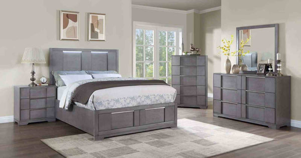 English Elm Contemporary Gray Nightstand with Dovetail Drawers Nickel Pulls and Felt Lined Storage B2741P436975